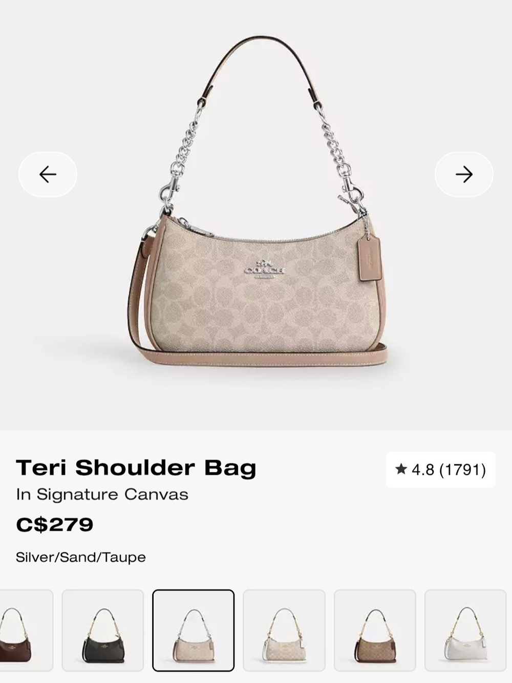 Coach Teri Shoulder Bag in Sand/Taupe